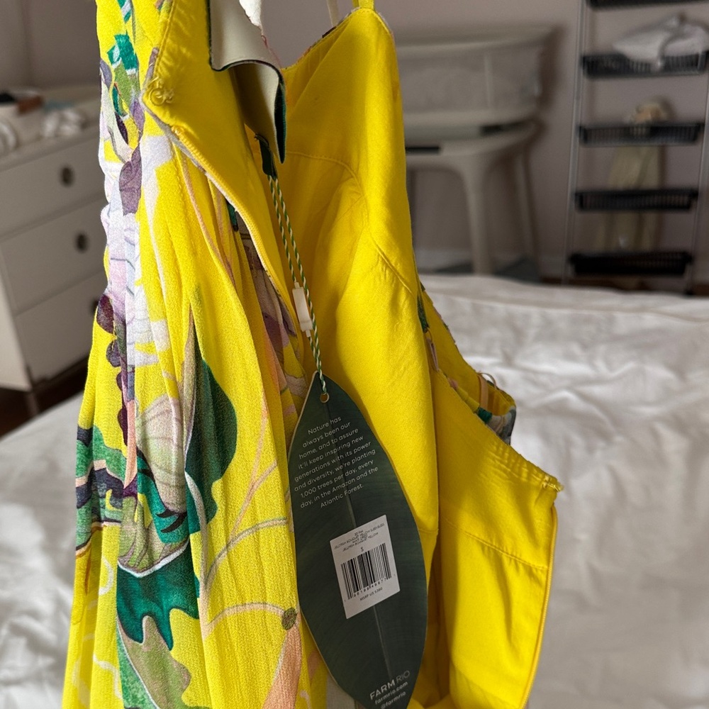 FARM Rio Neon Yellow Floral Tiered Maxi Dress - Picture 6 of 6